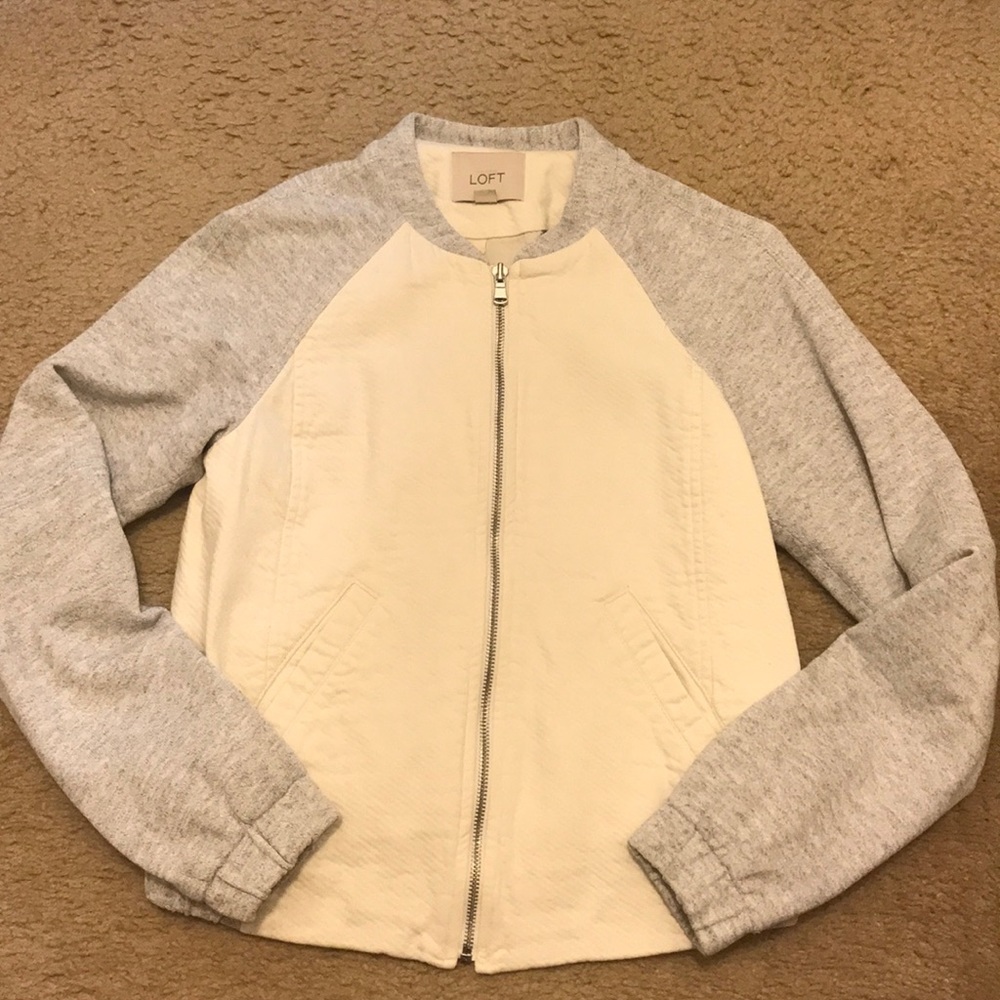 Loft cream and gray bomber jacket